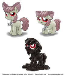 Size: 1725x2000 | Tagged: safe, artist:smudge proof, apple bloom, oc, oc:apfelblüte, demon, commission, mud, reference sheet, simple background, transparent, transparent background