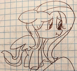 Size: 2849x2622 | Tagged: safe, artist:rainbow eevee, fluttershy, pegasus, pony, drawing, female, floppy ears, graph paper, lineart, old art, scrunchy face, solo, traditional art