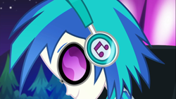 Size: 1922x1080 | Tagged: safe, edit, edited screencap, screencap, dj pon-3, vinyl scratch, better together, choose your own ending, equestria girls, the last drop, close-up, cropped, female, headphones, solo, sunglasses, vinyl's glasses