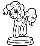 Size: 130x150 | Tagged: safe, artist:crazyperson, pinkie pie, earth pony, pony, fallout equestria, fallout equestria: commonwealth, black and white, cutie mark, fanfic, fanfic art, female, grayscale, grin, hat, hooves, jumping, mare, ministry mares, ministry mares statuette, monochrome, picture for breezies, simple background, smiling, solo, transparent background