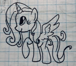 Size: 1768x1557 | Tagged: safe, artist:rainbow eevee, fluttershy, alicorn, pony, alicornified, cute, drawing, female, fluttercorn, lineart, old art, race swap, shyabetes, smiling, solo, this will end in tears, traditional art