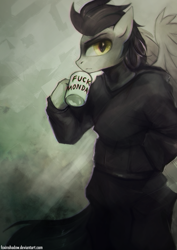 Size: 620x877 | Tagged: safe, artist:foxinshadow, oc, oc only, oc:grayscale, anthro, anthro oc, clothes, solo, vulgar