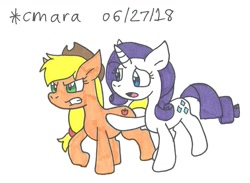 Size: 1113x816 | Tagged: safe, artist:cmara, applejack, rarity, earth pony, pony, unicorn, female, horn, mare, traditional art