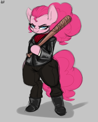 Size: 1600x2000 | Tagged: safe, artist:aer0 zer0, pinkie pie, pony, alternate hairstyle, clothes, cosplay, costume, female, negan, solo, tekken, tekken 7, the walking dead