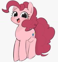 Size: 1023x1094 | Tagged: safe, artist:manachaaaaaaaa, pinkie pie, earth pony, pony, cute, diapinkes, female, looking at you, mare, open mouth, simple background, solo, white background