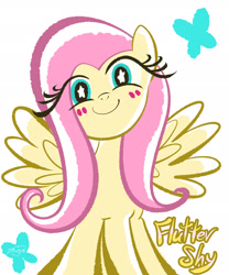 Size: 1701x2041 | Tagged: safe, artist:garammasara, fluttershy, pegasus, pony, blushing, grin, looking at you, smiling, solo, starry eyes, wingding eyes