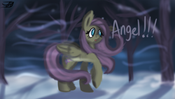 Size: 1280x720 | Tagged: safe, artist:jbond, fluttershy, pegasus, pony, snow, snowfall, text