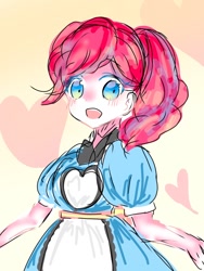 Size: 768x1024 | Tagged: safe, artist:sakurai, pinkie pie, human, coinky-dink world, eqg summertime shorts, equestria girls, blushing, clothes, cute, diapinkes, dress, female, heart, humanized, moe, open mouth, pixiv, solo