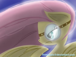 Size: 2350x1762 | Tagged: safe, artist:sinisterlycute, fluttershy, pegasus, pony, hurricane fluttershy, bust, female, goggles, mare, portrait, scene interpretation, solo, spread wings, wings