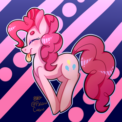 Size: 2000x2000 | Tagged: safe, artist:pikaw-chan, pinkie pie, earth pony, pony, :p, beanbrows, blushing, cute, diapinkes, eyebrows, eyes closed, female, mare, profile, silly, solo, tongue out