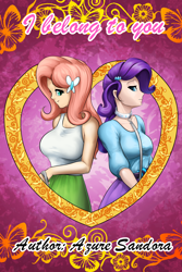 Size: 2400x3600 | Tagged: safe, artist:d-lowell, fluttershy, rarity, equestria girls, bdsm, collar, explicit source, fanfic, fanfic art, fanfic in the description, female, fimfiction, flarity, leash, lesbian, shipping