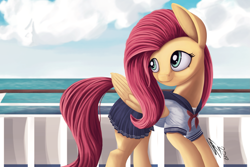 Size: 2421x1620 | Tagged: safe, artist:sigilponies, fluttershy, pegasus, pony, cute, female, looking back, mare, sailor uniform, shyabetes, smiling, solo, uniform