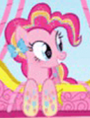 Size: 129x168 | Tagged: safe, pinkie pie, earth pony, pony, female, hot air balloon, mare, pink coat, pink mane, rainbow power