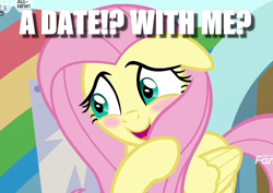 Size: 906x641 | Tagged: safe, edit, edited screencap, screencap, fluttershy, pegasus, pony, she's all yak, bashful, blushing, bronybait, caption, cropped, cute, embarrassed, exclamation point, image macro, interrobang, question, question mark, shyabetes, text