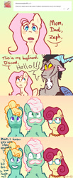 Size: 500x1214 | Tagged: safe, artist:ask-weird-noodle, discord, fluttershy, gentle breeze, posey shy, zephyr breeze, pegasus, pony, beanbrows, blushing, comic, cute, discoshy, discute, eyebrows, female, introduction, male, shipping, straight, this will end in chaos, this will not end well, tumblr