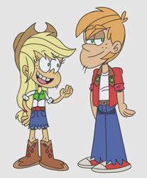 Size: 1848x2232 | Tagged: safe, artist:itoruna-the-platypus, applejack, big macintosh, human, equestria girls, brother and sister, clothes, female, male, nickelodeon, siblings, simple background, style emulation, the loud house