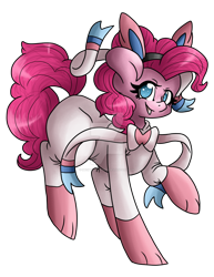 Size: 1024x1329 | Tagged: safe, artist:sk-ree, pinkie pie, pony, clothes, cosplay, costume, deviantart watermark, obtrusive watermark, pokémon, simple background, solo, sylveon, transparent background, watermark