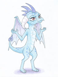 Size: 1314x1739 | Tagged: safe, artist:friendshipishorses, princess ember, dragon, atg 2017, newbie artist training grounds, shrug, simple background, solo, traditional art, white background