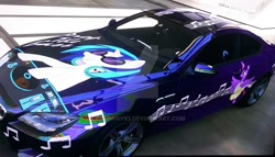 Size: 1024x587 | Tagged: safe, artist:pabrony83, dj pon-3, twilight sparkle, twilight sparkle (alicorn), vinyl scratch, alicorn, pony, ballerina, bmw 6-series, bmw f13, bmw m6, car, forza motorsport 6, game screencap, turntable, video game