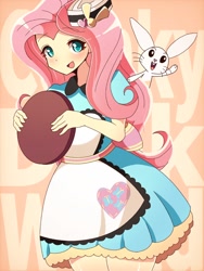 Size: 768x1024 | Tagged: safe, artist:erufi, angel bunny, fluttershy, coinky-dink world, eqg summertime shorts, equestria girls, cute, duo, female, looking at you