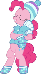 Size: 3921x6943 | Tagged: safe, artist:pink1ejack, pinkie pie, earth pony, pony, sundae sundae sundae, spoiler:interseason shorts, absurd resolution, bipedal, bipedal leaning, clothes, eyes closed, female, leaning, mare, simple background, transparent background, vector, winter outfit