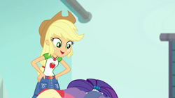 Size: 1920x1080 | Tagged: safe, screencap, applejack, rarity, better together, equestria girls, rollercoaster of friendship