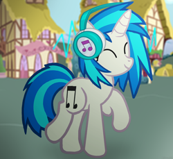 Size: 3600x3300 | Tagged: safe, artist:agkandphotomaker2000, dj pon-3, vinyl scratch, pony, unicorn, headphones, ponyville, walk, walk in the town, wub