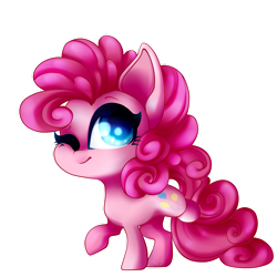 Size: 1280x1280 | Tagged: safe, artist:sodapopfairypony, pinkie pie, earth pony, pony, chibi, one eye closed, simple background, solo, transparent background, wink