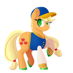 Size: 1500x1500 | Tagged: safe, alternate version, artist:fannytastical, part of a set, applejack, earth pony, pony, clothes, cute, hat, raised hoof, simple background, solo, sticker, sweater, transparent background