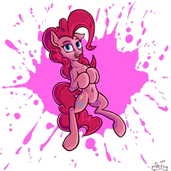 Size: 1060x1060 | Tagged: safe, artist:hc0, pinkie pie, earth pony, pony, belly button, female, looking at you, mare, open mouth, simple background, solo, transparent background