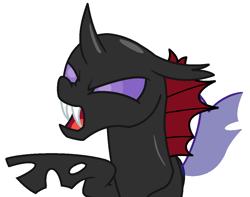 Size: 1024x808 | Tagged: safe, artist:watermelon changeling, derpibooru exclusive, pharynx, changeling, to change a changeling, angry, floppy ears, ms paint, open mouth, simple background, solo, white background