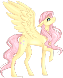 Size: 767x955 | Tagged: safe, artist:sychia, fluttershy, pegasus, pony, female, floppy ears, looking up, mare, profile, raised hoof, simple background, solo, spread wings, standing, transparent background, wings