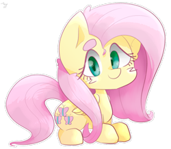 Size: 900x783 | Tagged: safe, artist:temmie-kun, fluttershy, pegasus, pony, beanbrows, cute, eyebrows, female, folded wings, looking at you, mare, outline, prone, shyabetes, simple background, smiling, solo, transparent background, white outline, wings