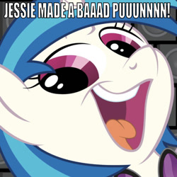 Size: 639x640 | Tagged: safe, editor:undeadponysoldier, dj pon-3, vinyl scratch, pony, unicorn, adorable face, bronies react, caption, cute, female, funny, glasses, happy, image macro, looking at you, mare, meme, nowacking, open mouth, reference, solo, text, vinyl's glasses