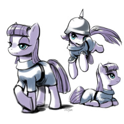 Size: 900x900 | Tagged: safe, artist:stupjam, maud pie, earth pony, pony, female, galloping, helmet, mare, pickelhaube, prone, simple background, smock, solo, white background