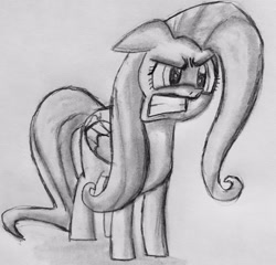 Size: 1311x1257 | Tagged: safe, artist:captainedwardteague, fluttershy, pegasus, pony, angry, female, mare, solo, traditional art