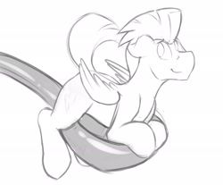 Size: 2048x1698 | Tagged: safe, artist:dripponi, thunderlane, pegasus, pony, cute, floppy ears, grayscale, horse spooning meme, looking back, male, meme, monochrome, simple background, smiling, solo, spoon, tiny ponies, white background