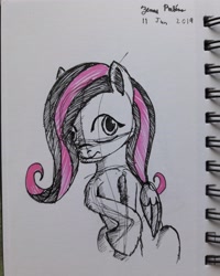 Size: 2448x3060 | Tagged: safe, artist:rockhoppr3, fluttershy, pegasus, pony, emoshy, monochrome, neo noir, partial color, solo, traditional art