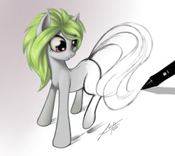 Size: 706x631 | Tagged: safe, artist:zetamad, oc, oc only, oc:lemon sketch, pony, chest fluff, creation, drawn into existence, pen, simple background, solo, white background