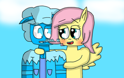 Size: 1270x800 | Tagged: safe, artist:gamerrobloxian1195, fluttershy, oc, oc:coolrobloxian, pegasus, pony, bipedal, crossover, non-mlp oc, roblox