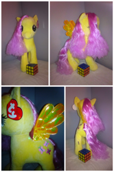 Size: 2610x3930 | Tagged: safe, artist:encorepride, fluttershy, pegasus, pony, collage, irl, photo, plushie, rubik's cube, solo, ty