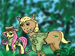 Size: 1280x960 | Tagged: safe, artist:kaykeyser, fluttershy, earth pony, pegasus, pony, clothes, hat, ponified, smiling, steve irwin