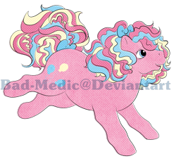 Size: 1400x1280 | Tagged: safe, artist:bad-medic, pinkie pie, earth pony, pony, g1, bow, deviantart watermark, g4 to g1, generation leap, obtrusive watermark, simple background, solo, sticker, sticker design, tail bow, transparent background, watermark