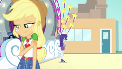 Size: 1920x1080 | Tagged: safe, screencap, applejack, rarity, better together, equestria girls, rollercoaster of friendship, geode of super strength, sad