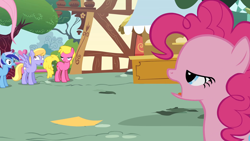 Size: 1920x1080 | Tagged: safe, screencap, cherry berry, cloud kicker, minuette, pinkie pie, pony, griffon the brush off, derp, faic