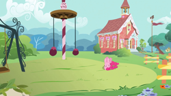 Size: 1920x1080 | Tagged: safe, screencap, pinkie pie, pony, feeling pinkie keen, cute, horses doing horse things, ponyville schoolhouse, rolling, school, solo