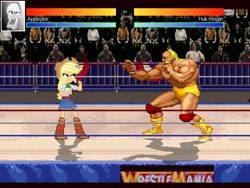 Size: 640x480 | Tagged: safe, applejack, equestria girls, crossover, hulk hogan, mugen, wrestlemania, wrestling ring, wwe