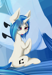 Size: 1800x2600 | Tagged: safe, artist:styroponyworks, dj pon-3, vinyl scratch, pony, unicorn, blue background, butt, dock, plot, simple background, solo, tongue out