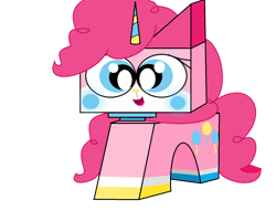 Size: 1024x821 | Tagged: safe, artist:rainbowzforlife, pinkie pie, earth pony, pony, crossover, lego, simple background, solo, the lego movie, transparent background, unikitty