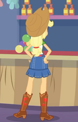 Size: 404x633 | Tagged: safe, screencap, applejack, better together, equestria girls, rollercoaster of friendship, belt, boots, clothes, cowboy boots, cowboy hat, cropped, denim skirt, female, hat, skirt, stetson